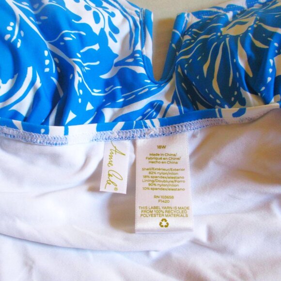 18W Plus Size Anne Cole V-Wire One-Piece Swimsuit Blue White Floral $122 - Picture 8 of 9